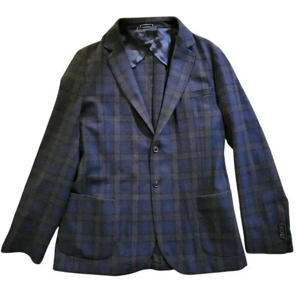 Gant Blazer Jacket Men's 42 Check Italian Wool Flannel Slim Fit Two Button